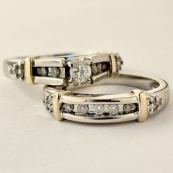 14K Gold Diamond Ring Set Size 5 Two Tone Wedding Set