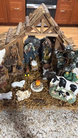 Nativity scene with stable 13”x 12” x 11”