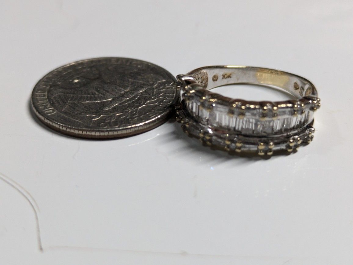 Wedding , Anniversary 10K Gold Baguette Natural Large VVS SI, Size 7 , Antique/Vintage Arc Deco Design