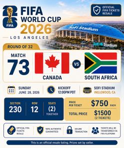 FIFA World Cup tickets Canada vs South Africa Category 1