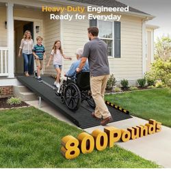 7 FT Portable Wheelchair Ramp-800LBS Heavy-Duty, High-Strength Aluminum Alloy with 4 Adjustable Legs, 4 Wheels, Triple Anti-Slip  X-18