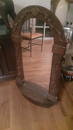 Antique Wooden Frame Shelf Mirror