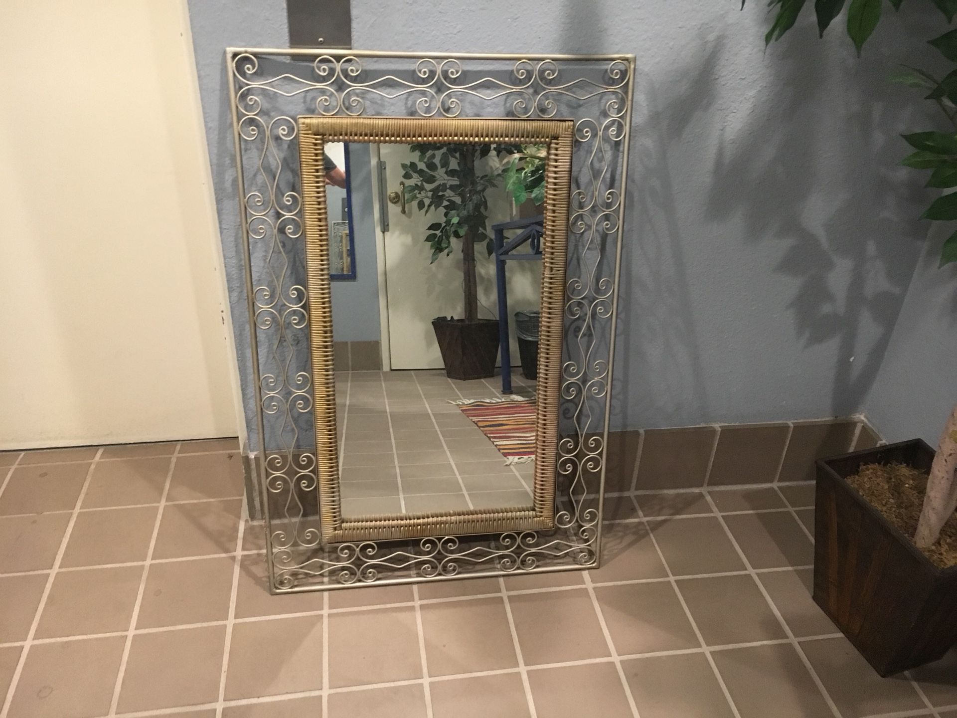 Antique rod iron and bamboo mirror