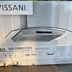 VISSANI 1004 018 470 30 in STAINLESS STEEL WALL MOUNT RANGE HOOD 29.8 in W x 18.9 in D x 22.0 in H 75.6 cm AN x 48.0 cm PR x 55.8 cm AL DUCTED / DUCTL