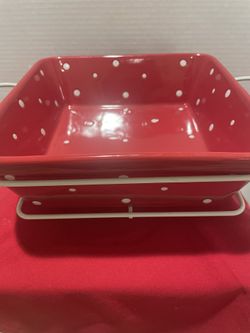 Temptation Red/white Polka Dots Casserole Dish w/Carrier Stand