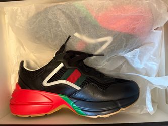 Gucci Rhyton Size 7 1/2 Black Leather and Mesh Low Top Sneakers