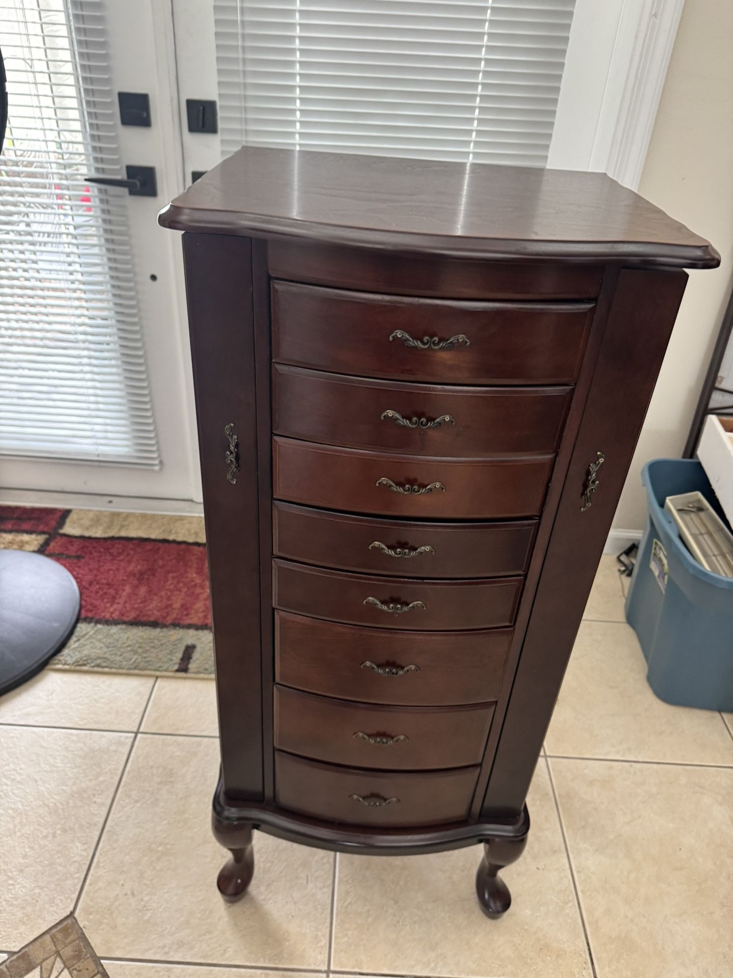 Solid Wood Standing Jewelry Armoire Chest with 8 Drawers and Storage on Top