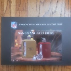Brand New San Francisco 49ers Glass  Flask Gift Set  With Silicone Wrap
