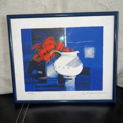 Acmoore Modern Framed Still Life Print Signed Numbered Blue Frame Small Art