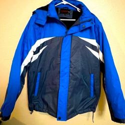 NUNAVUT Men’s Fleece-Lined Ski Jacket – Blue/Black Winter Snow Coat – Size L 