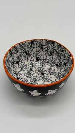 Halloween Ceramic Bowl with Ghosts and Spiderwebs