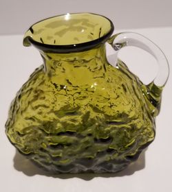 Decanter Morgantown Crinkle Glass Green. 2 1/4" Diameter Opening 4 1/2" Tall