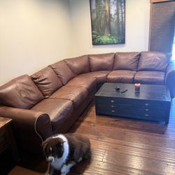 Top grain leather sectional sofa