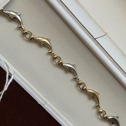 14k SOLID GOLD DOLPHINS BRACELET 