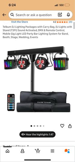 Telbum DJ Lighting Packages with Carry Bag, DJ Lights with Stand (7.5Ft) Sound Activated, DMX & Remote Control, Mobile Gig Light LED Party Bar Lightin