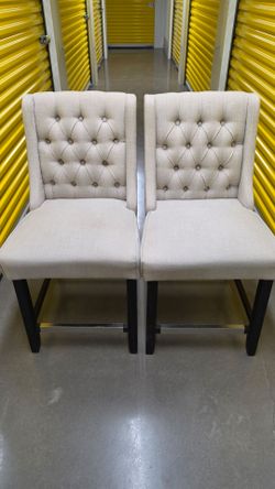 Linen-look Fabric Tufted Counter Height Chairs