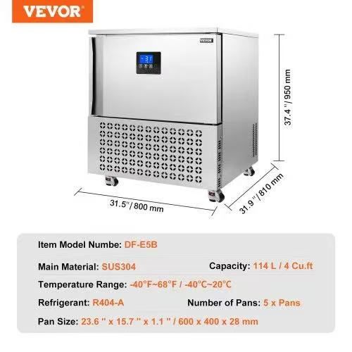 Commercial Blast Freezer, 114 L / 4 Cu.ft Blast Chiller with 5 Trays, Blast Chiller Freezer Chest with 4 Freezing Modes, Stainless Steel Food Blast F