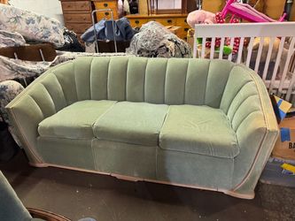 Vintage Green Velvet Channel Tufted Sofa