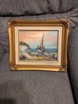 Hand painted, Beautifully Framed Boat Painting