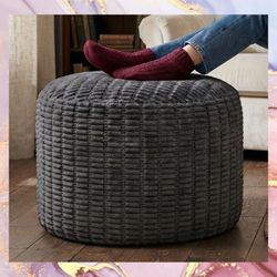 Gray 18" Touch Footstool Ottoman Pouf With Foam and Corduroy Fabric. New