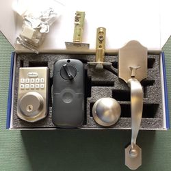 Door Handle Lock Set With Keypad, Brush Nickel