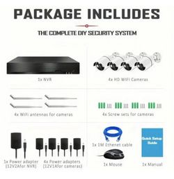 10CH NVR 5MP System, 4×3MP Cameras, 1TB HDD, Night Vision, Motion Detection, App