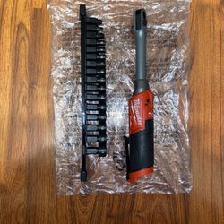 New Milwaukee M12 Fuel 1/4” & 3/8” Insider Extended Reach Box Ratchet 3050-20 Also Includes 13PC Metric Ratchet Sockets: 8MM-21MM & 1/4”-3/8 Hex Adapt