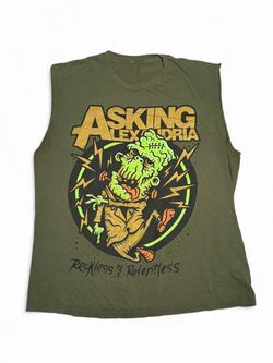 Y2K Vintage Asking Alexandria Reckless Relentless Frankenstein Monster Shirt Military Green Custom Tank Top Unisex - Size Large  #metalcore #goth #ban
