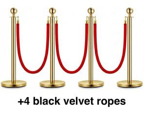 Stanchion -4 pole set, Red Velvet and Black velvet Ropes. Plus gold easel stand.  Used 1x