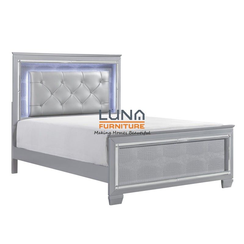 Allura Silver LED Upholstered Panel Bedroom Set