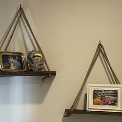 Wood & Rope Hanging Shelves