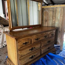 Vintage Thomasville Furniture Country Manor Collection Shabby Chic Style Rustic Dresser with Mirror
