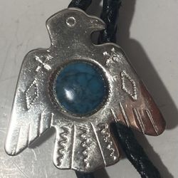 Vintage Bolo Tie Eagle Bird With Turquoise Stone