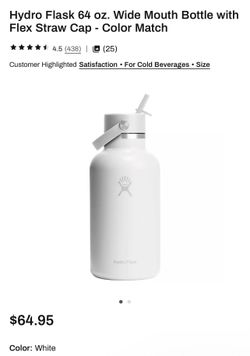 Hydro Flask 64 oz. Wide Mouth Bottle Flex Straw Cap WHITE