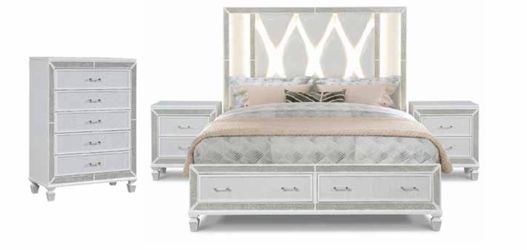 Queen storage bed frame , 2 night stand and chest