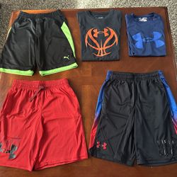 🗣Under Armour Size Youth Medium Athletic wear Shorts (with pockets) and Shirts LOTs