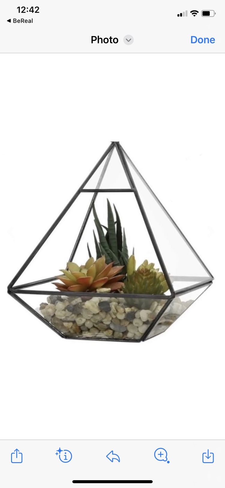 Clear Glass Hanging or Tabletop Pyramid-Shaped Planter Centerpiece with Faux Succulent Plant Terrarium