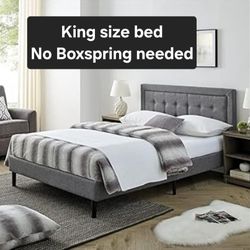King size bed  Gray No Boxspring needed DECO