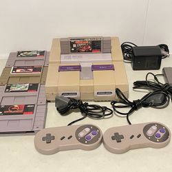 Super Nintendo With Games Donkey Kong Mortal Kombat & More