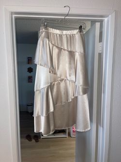 Shein large white/ivory/cream shiny maxi long skirt