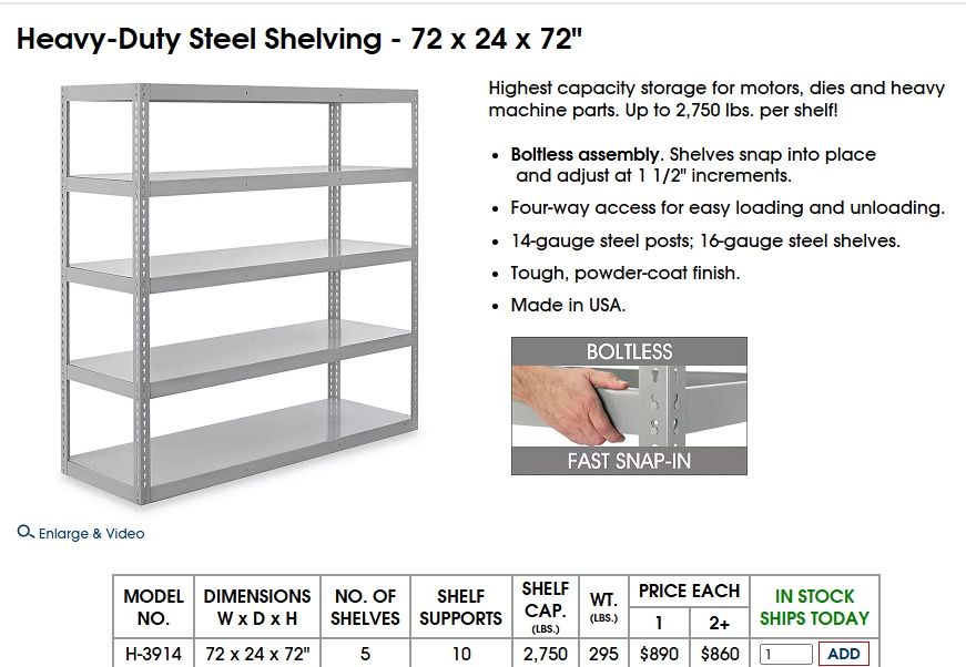 ULINE Heavy Duty Steel Shelving - 72 X 24x 72”