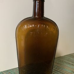 Vintage Embossed Warranted Flask Amber Bottle!