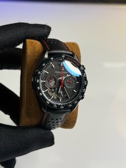 New Chronograph Watch Black | Racing Style Dial | Black Leather Red Stitching | Luxury Sport Watch