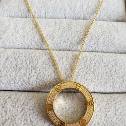 20 Inches Stainless C-tier Necklace With Stamps And Zirconia Paved Stones.