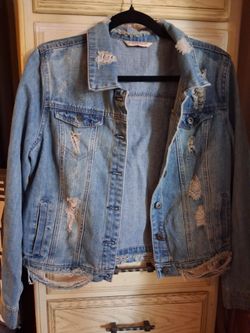 Distressed denim jacket Size large