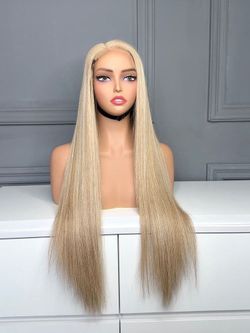 Beige blonde human hair lace front wig