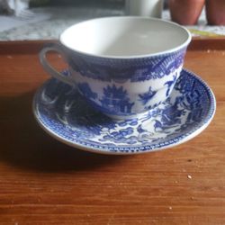 Vintage Blue Willow Tea Cup And Saucer