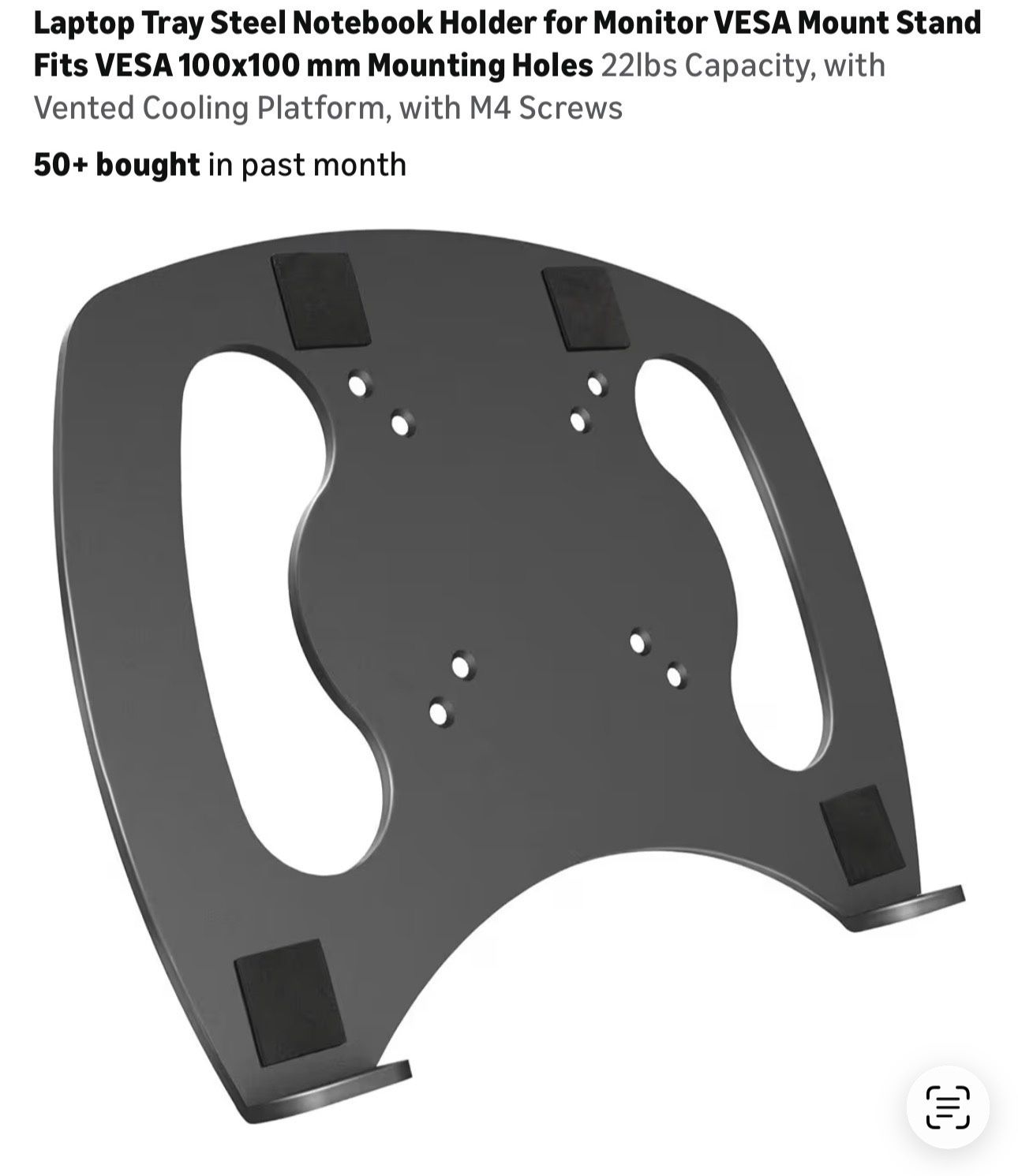 Laptop Tray Steel Notebook Holder for Monitor VESA Mount Stand Fits VESA 100x100 mm Mounting Holes 22lbs Capacity, with Vented Cooling Platform, with 