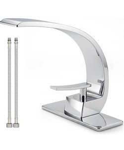 Modern Chrome Bathroom Sink Faucet, Single Hole with Deck Plate$59