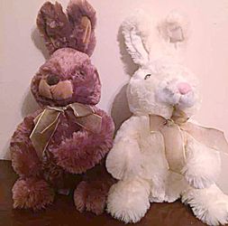 TWO Easter BunnIes with Bows BUNDLE (Brown/White)